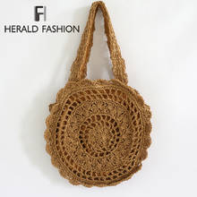 Casual Rattan Women Shoulder Bags Circle Straw Handbags Large Capacity Handmae Summer Totes Lady Round Bohemian Beach Treval Sac 2024 - buy cheap