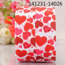 5yards 1 " 25 mm red heart pattern printed Valentine day DIY handmade hairbow grosgrain ribbon 141231-14026 2024 - buy cheap