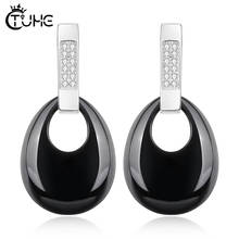 Women's Earrings Black White Water Drop Stud Earring For Female Elegant Style With AAA Cubic Zirconia Wedding Christmas Party 2024 - buy cheap