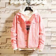 Autumn New Pink Denim Jacket Super Handsome Couple Coat Fashion Street Style Brokean Hole Jacket High Quality Size S-3XL 2024 - buy cheap