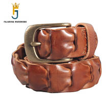 Fajarin-cinturones de Metal para hombre, diseño único de piel de vaca trenzada con personalidad, hebilla de latón, N17FJ904, 2020 2024 - compra barato
