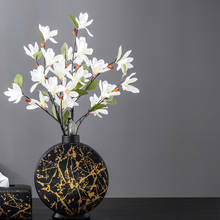 Nordic Ceramic Vase Marble Texture Black Gold Pattern Round Vases Artificial Flowers Floral Flower Arrangement Home Decor Modern 2024 - buy cheap