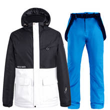 Conjunto de esqui unissex à prova d'água, calça e jaqueta de esqui à prova de vento, roupa esportiva para casal preto com branco 2024 - compre barato