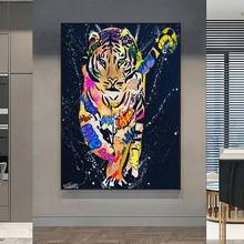 Pintura tela animais tigre colorido, pintura de arte grafite impressões imagens artísticas para parede para sala de estar decoração de parede de casa 2024 - compre barato