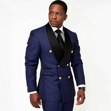 Azul trajes de negocios para hombres 2 piezas novio padrino mejor hombre Pantalones de traje de boda de Blazer a medida chaqueta (chaqueta + Pantalones) 2024 - compra barato
