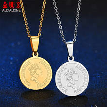 Auxauxme Dollar Coin Queen Head Portrait Pendant Necklace Gold Stainless Steel Elizabeth Necklace Chain Elegant Jewelry 2024 - buy cheap