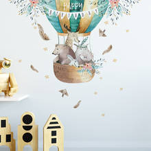 Decoraciones de globos calientes de animales de dibujos animados para decoración de dormitorio de niños, calcomanías de pared de feliz cumpleaños para bebé, carteles de vinilo DIY 2024 - compra barato