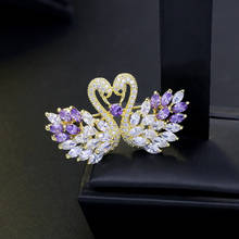 High-grade Zircon Swan Brooch New Gradient Purple Clothing Accessories Fashion Crystal Swan OL Brooch Women's Jewelry 2024 - buy cheap