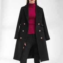 Outono inverno moda duplo breasted casaco de lã feminino solto preto lã misturas casaco plus size 2024 - compre barato