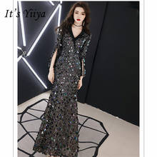 Женское вечернее платье до пола It's Yiiya, синее платье с V-образным вырезом и блестками, модель E793, 2019 2024 - купить недорого