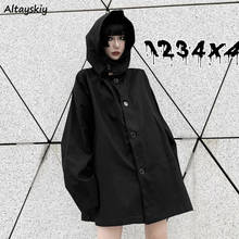 Trench Women Harajuku Black Dark Style BF Hooded Cool Girls Loose New Spring Kroean Style Students Chic Streetwear Coats Femme 2024 - buy cheap