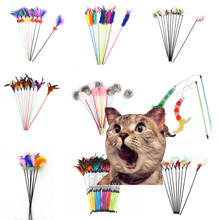 Brinquedos de penas para gatos 20 peças, brinquedo divertido e colorido com varinha para gatos, bastão interativo de plástico para animais de estimação, suprimentos para gatos, mimi e gatinhos 2024 - compre barato