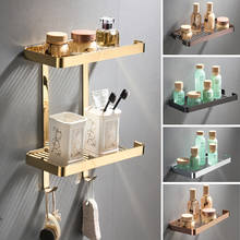 Gold Square Bathroom Shelf Brass Bathroom Shower Rack Bath Shower Shelf Bath Shower Rack Holder Wall Mounted Corner shelf 2024 - buy cheap