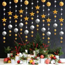 Guirnalda colgante de pared para el hogar, banderines con efecto espejo y brillo de estrellas redondas doradas de 4m, accesorios de boda, decoraciones DIY para fiesta de cumpleaños 2024 - compra barato