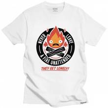 Camisetas de Anime de Howl's Moving Castle Calcifer para hombres, Algodón puro, un corazón es una carga pesada, camisetas, Top de manga corta, moda 2024 - compra barato