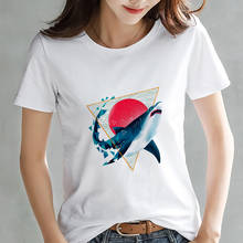 2019 New summer aesthetic shark printed t shirt women Harajuku Thin section t-shirt female top Casual fashion tshirt clothing 2024 - buy cheap