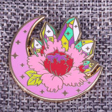 Crystal quartz enamel pin moon magic flower brooch 2024 - buy cheap