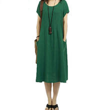 Elbise-Vestido largo tipo Kimono para mujer, traje holgado de talla grande, Estilo Vintage, de algodón y lino, color verde, 2020 2024 - compra barato