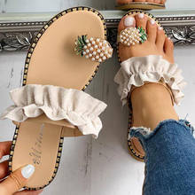 Women Slipper Pineapple Pearl Flat Toe Bohemian Casual Beach Sandals Ladies Shoes Platform Designer Black Slides Drop Ship 2024 - buy cheap