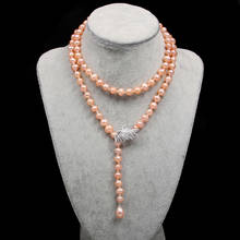 New 8-9mm potato-shaped pink pearl necklace Simple fashion party jewelry personality gift chain length 75cm 2024 - buy cheap