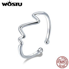 WOSTU Authentic 925 Sterling Silver Fashion Wave Open Rings For Women Heart Beat Adjustable Ring Fine Jewelry Party Gifts CSR159 2024 - buy cheap