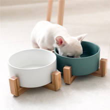 Ceramic Double Cat Dog Food Bowl with Wood Holder Household Pet Feeding Water Bowl Creative Cat Puppy Feeder Product Supplies 2024 - buy cheap