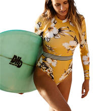 2021 Women Long Sleeve Floral Print One-piece Swimsuit Bathing Suit Monokini  Printed Female Surfing Bodysuit Swimwear 2024 - buy cheap