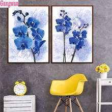 diamond painting stitch cross diy embroidery blue orchid flower full square round drill mosaic rhinestone picture 2 pcs home art 2024 - buy cheap