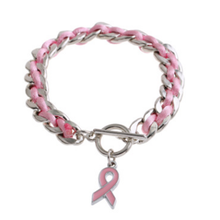 2020 de outubro de consciência do cancro da mama pink ribbon charm bracelet trançado cadeia de aniversário decoração PRB005,1pcs vendidos 2024 - compre barato