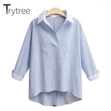 Ttytree blusa casual feminina, para outono e inverno, gola virada para baixo, listra, botão de irregularidade solto, 2020 2024 - compre barato