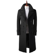 Осенне-зимнее повседневное шерстяное пальто, мужские теплые тренчи, двубортная одежда с длинным рукавом, мужское кашемировое пальто в английском стиле 2024 - купить недорого