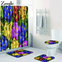 Zeegle Bath Mat Set Waterproof Shower Curtain Washable Bath Rug Toilet Pedestal Rug Anti-slip Bathroom Carpets 4pcs Toilet Set 2024 - buy cheap