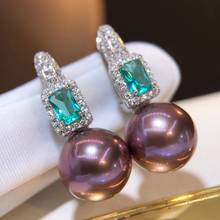 M131 Solid 925 Sterling Silver Round 10-11mm Nature Fresh Water Purple Pearls Drop Dangle Earrings for Women Fine Birthday Gifts 2024 - buy cheap