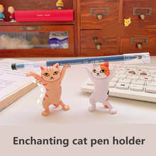 Yisuremia-soporte para bolígrafo con forma de gato, organizador de escritorio con banda de goma Kawaii, creativo y divertido, decoración 2024 - compra barato
