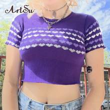 Artsu Cute Heart Print Mesh Crop Top T shirts Women Summer Autumn Short Sleeve Sheer T Shirt Club Bodycon Tee Tops 61295 2024 - buy cheap