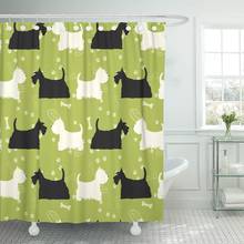 Padrão verde cães silhuetas scottie e westie escócia terrier cortina de chuveiro poliéster 60x72 polegadas conjunto com ganchos 2024 - compre barato