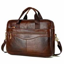 briefcase messenger bag men's genuine leather 14'' laptop bag men's briefcases office business tote for document 2024 - buy cheap