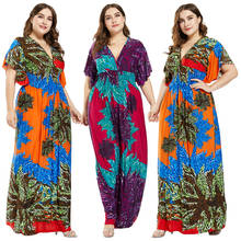 Plus Size Women's Floral Printed V-Neck Short Sleeve Long Maxi Dress Boho Summer Party Sundress Casual Beach Holiday Gowm M-6XL 2024 - buy cheap