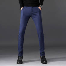 Новинка 2020, мужские облегающие повседневные брюки, модные деловые Стрейчевые брюки, мужские брендовые клетчатые брюки, черные, синие, серые 2024 - купить недорого