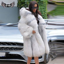 Winter Thick Warm Natural Real Fox Fur Coat With Big Hood 90 CM Long Whole skin Women's Genuine Fox Fur Jacket Fashion Coats 2024 - buy cheap