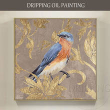 Gifted Artist Hand-painted Lovely Animal Bird with Gold Foil Oil Painting Beautiful Lovely Bird with Gold Foil Leaves Painting 2024 - buy cheap