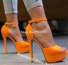 Sandálias femininas elegantes de salto alto, de camurça plataforma aberta, sapatos de salto alto, laranja, verde, amarelo, sapatos para clube 2024 - compre barato
