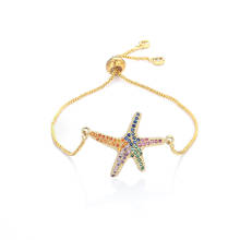 Pulseira feminina de arco-íris com tema de estrelas, joia dourada, colorida, com zircônia, pulseira ajustável 2024 - compre barato