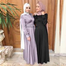Сатиновый хиджаб платье для женщин 2021 Новый Рамадан ИД Мубарак элегантная однотонная тонкая талия качели Арабская Турецкая мусульманская одежда 2024 - купить недорого