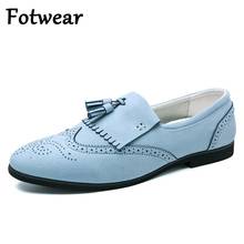 Fotwear sapato social masculino de 38 a 48, calçados oxford para casamento masculino, azul e preto com borla, mocassim confortável para escritório 2024 - compre barato