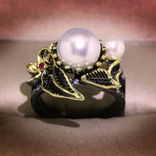Женское кольцо с пресноводным жемчугом, черное свадебное кольцо, вечерние ювелирные изделия, Новое поступление 2024 - купить недорого