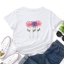 Camiseta con estampado de flores de acuarela para Mujer, remera con estampado de Gouache, Poleras informales de moda para Mujer, Camiseta de algodón para Mujer 2024 - compra barato