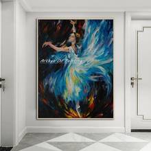 Hand Painted Palette Knife Blue Dress Dance Girl Figure Oil Painting Modern Abstract Canvas Wall Art Picture For Home Decoration 2024 - buy cheap