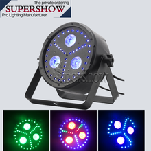 Stage effect Dmx 512 control 3X8W RGBUV 4in1 led flat par light 45x0.2W RGB strobe beam par can for dj lighting 2024 - buy cheap