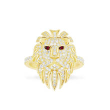 Slzely luxo real 925 prata esterlina amarelo cor do ouro olhos vermelhos cabeça de leão dedo anel micro zircônia completa feminino jóias finas 2024 - compre barato
